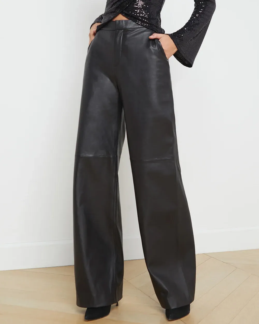 Black Leather Livvy Straight Leg Trouser