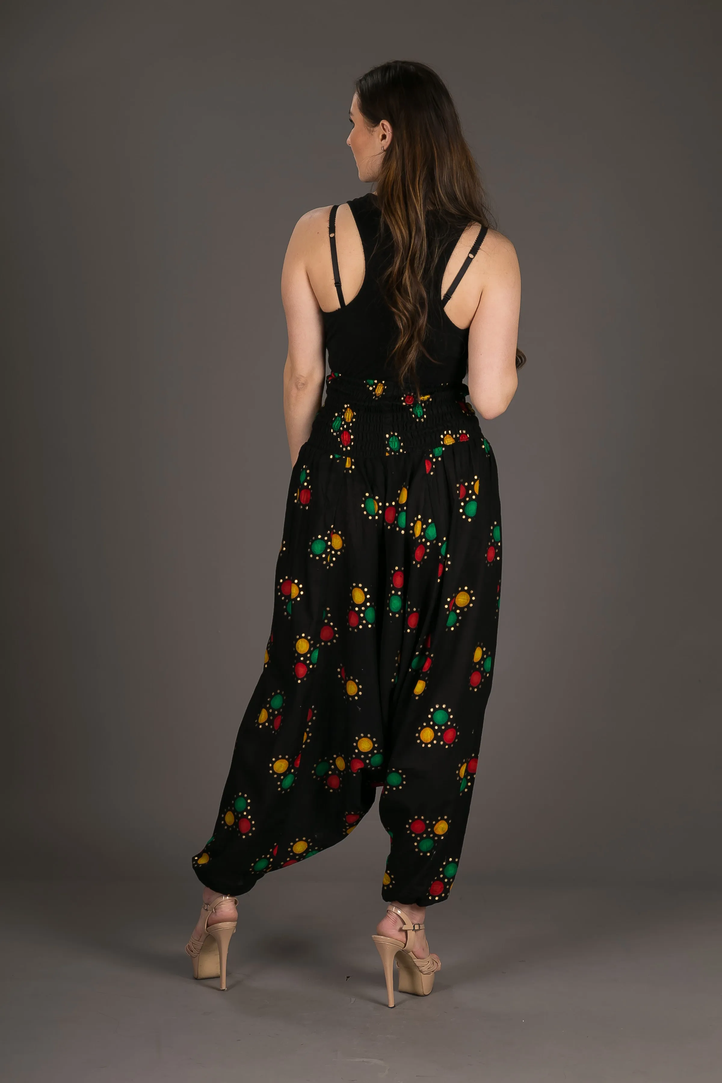 Black Print Cotton Harem Yoga Jumpsuit Pants