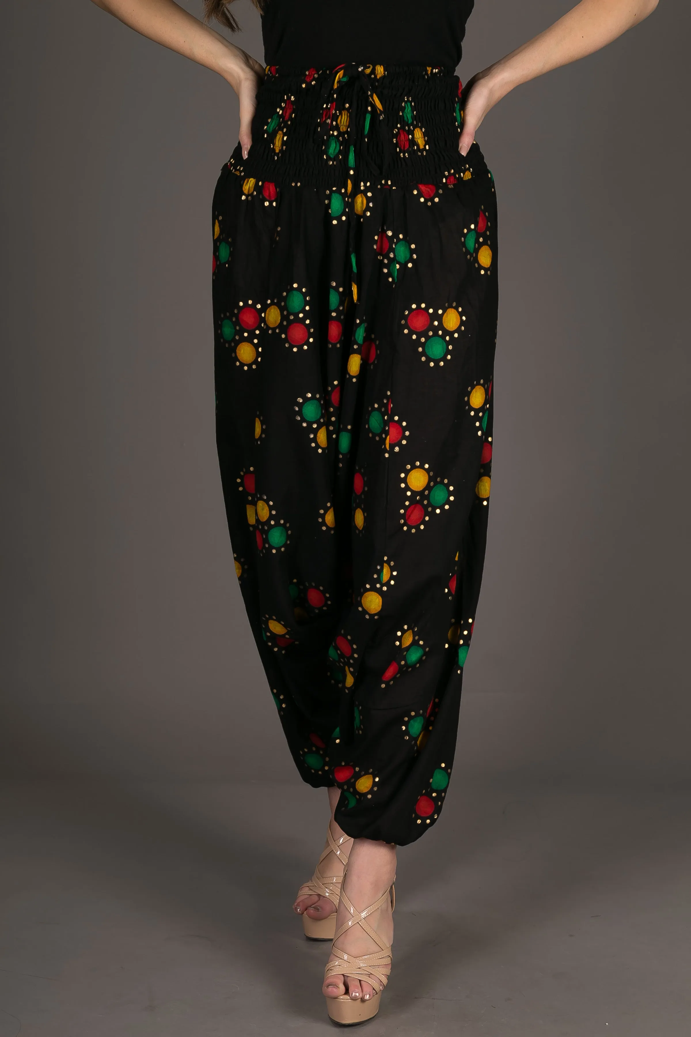 Black Print Cotton Harem Yoga Jumpsuit Pants