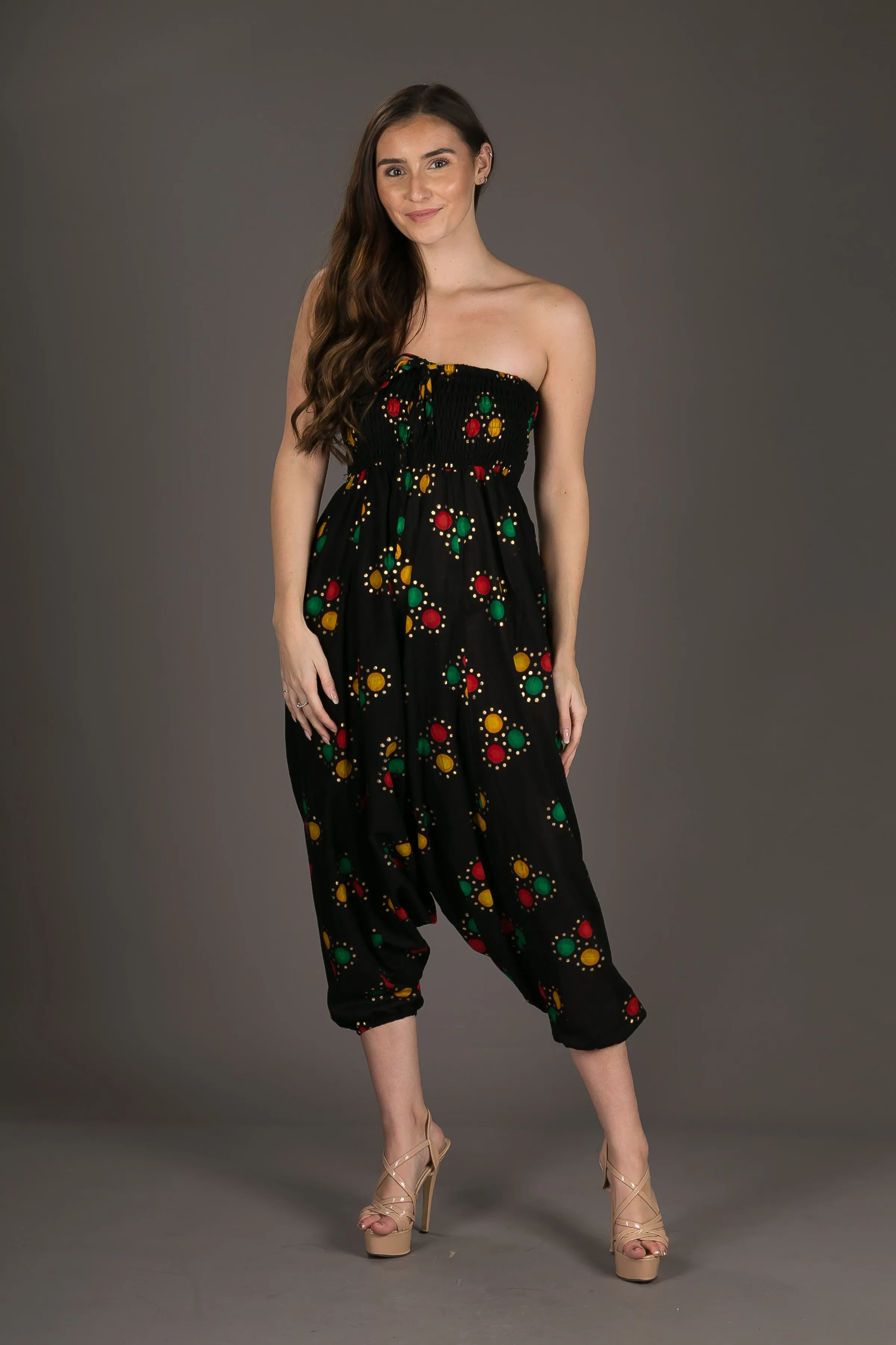 Black Print Cotton Harem Yoga Jumpsuit Pants