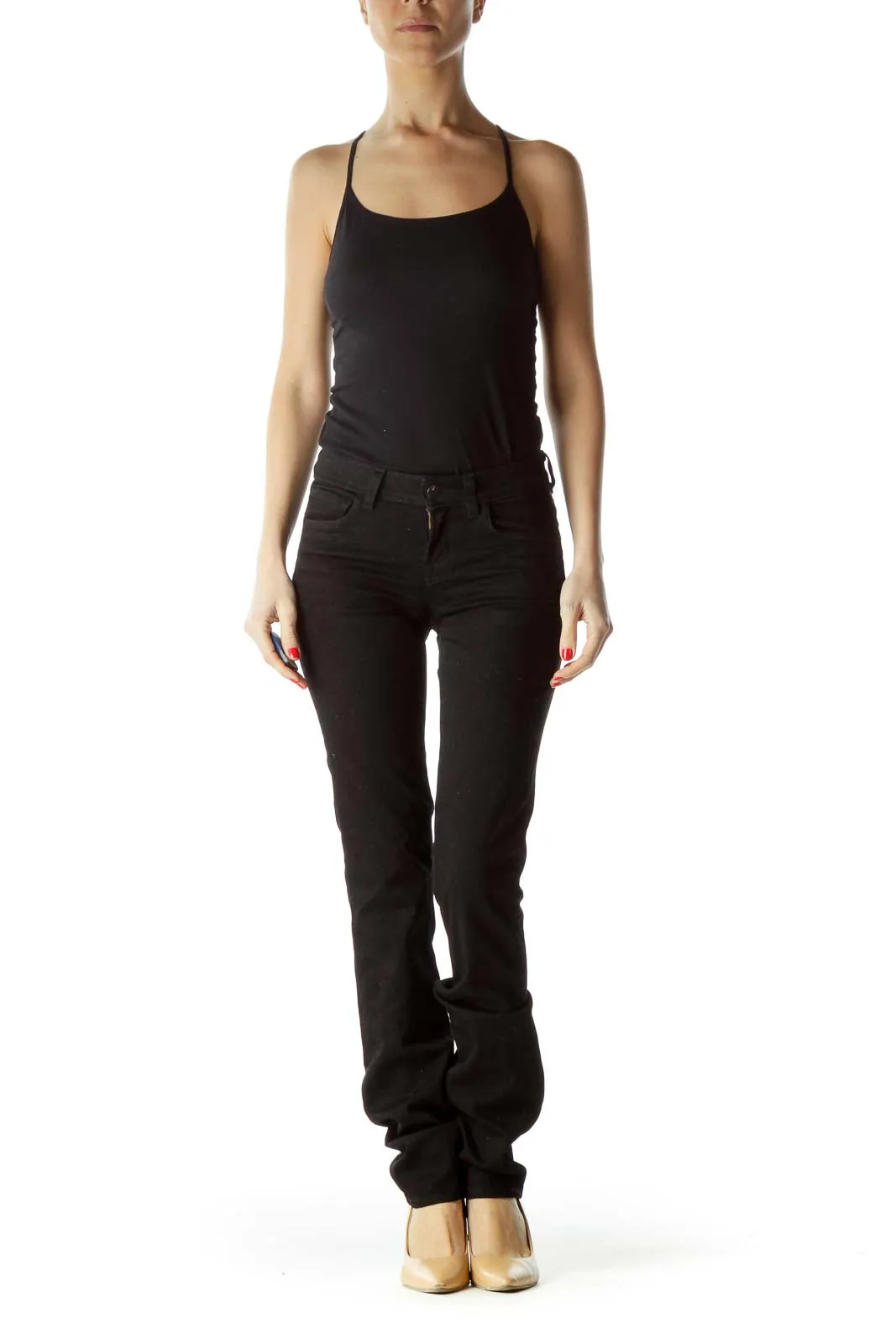 Black Stretch Straight Leg Pants