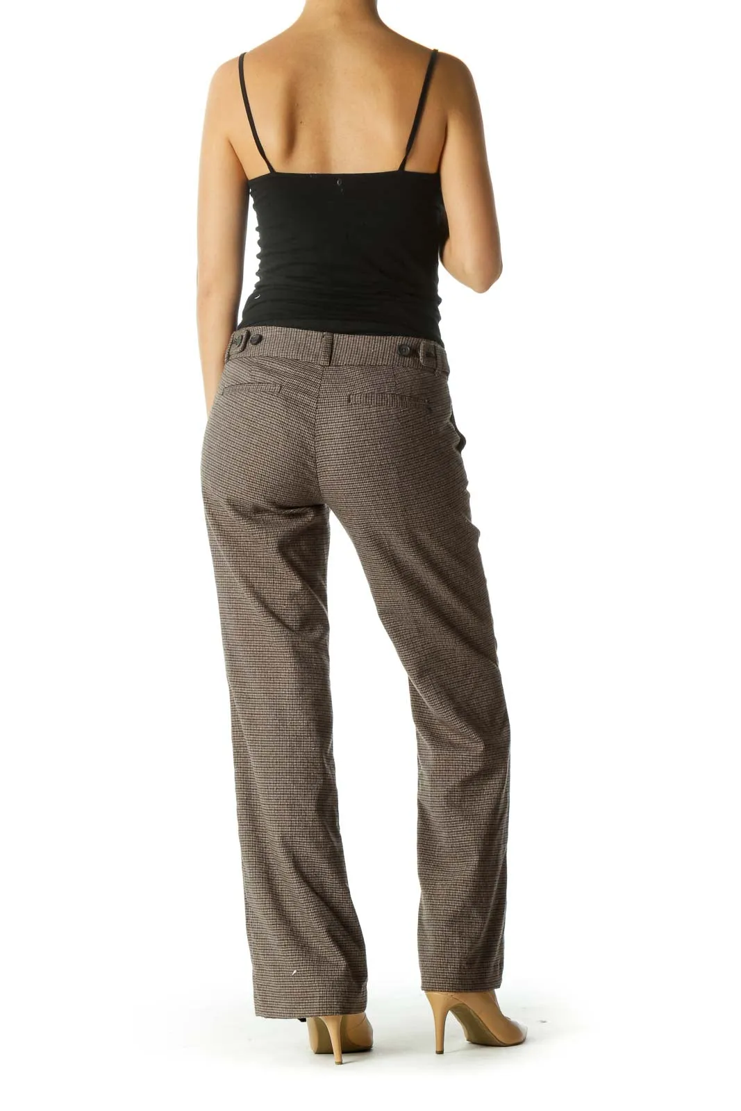 Brown Adjustable Waist Pocketed Straight Leg Pants