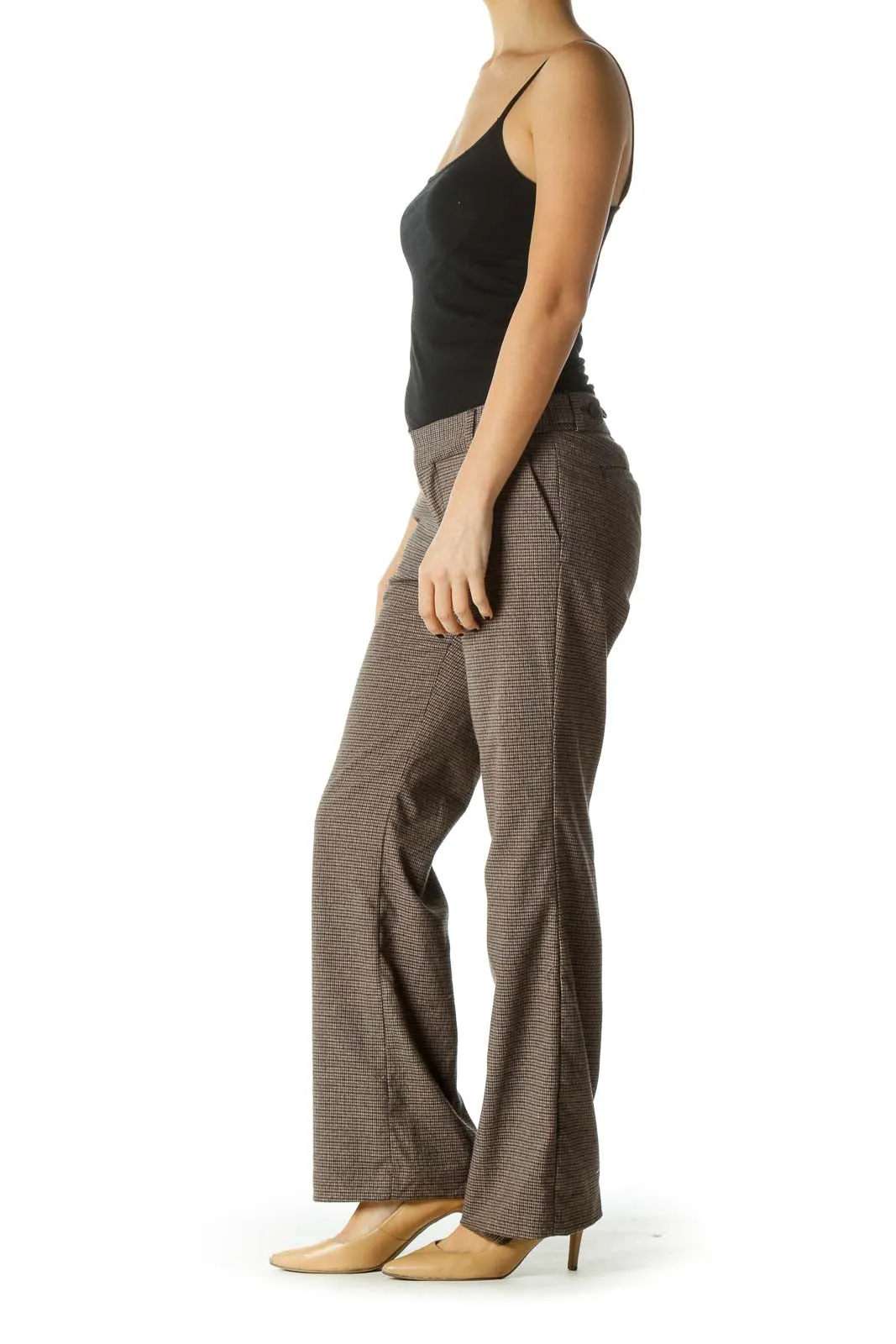 Brown Adjustable Waist Pocketed Straight Leg Pants