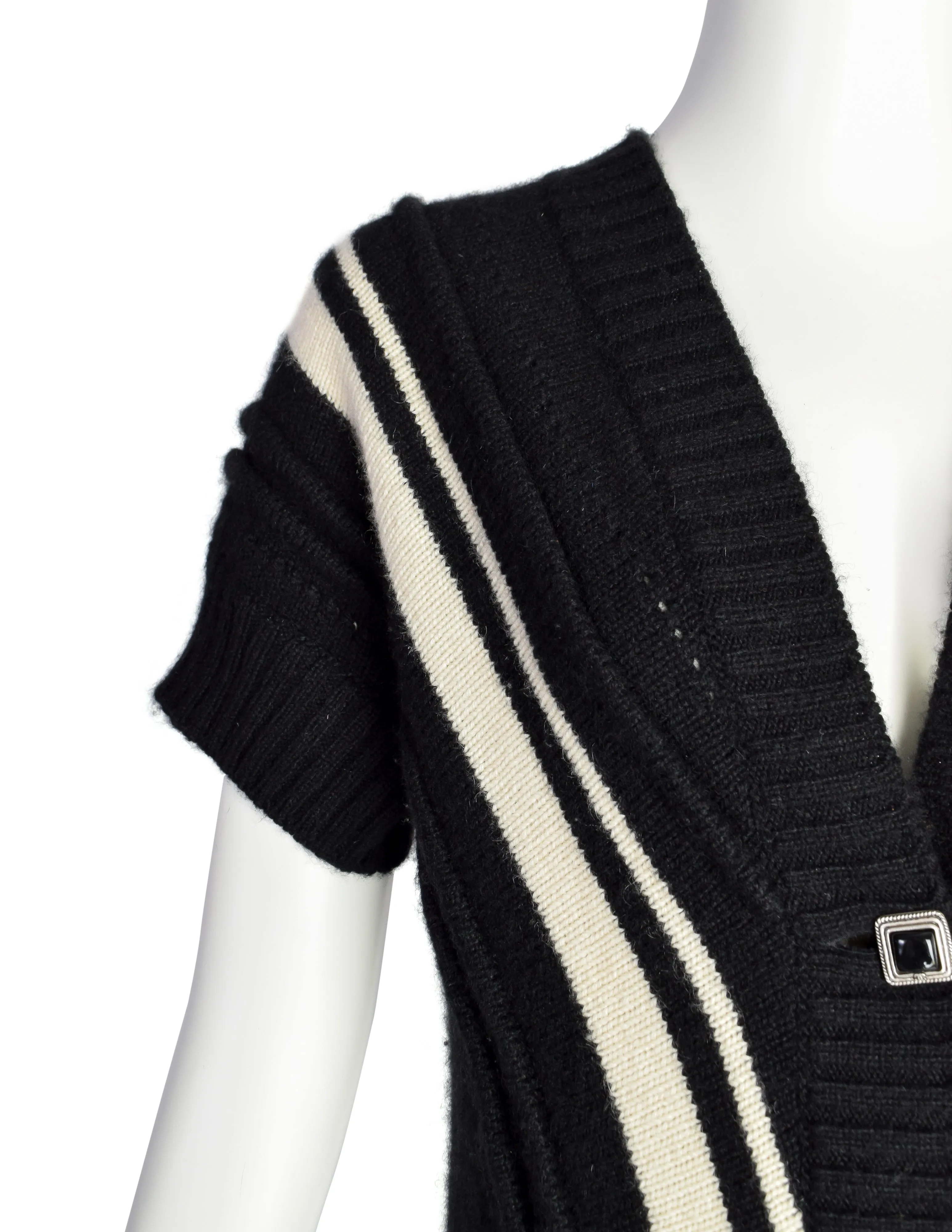 Chanel Vintage AW 2008 Black & Cream Cashmere & Mohair Longline Cardigan Sweater