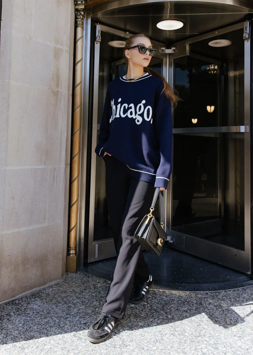 Chicago Oversized Stripe Cuff Sweater - Navy/Cream