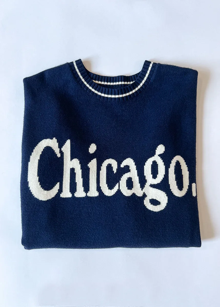 Chicago Oversized Stripe Cuff Sweater - Navy/Cream