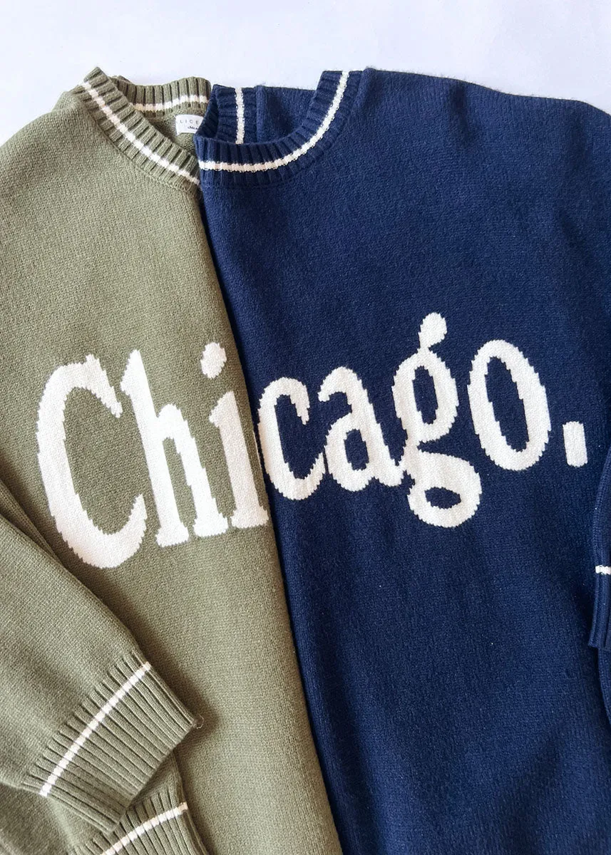 Chicago Oversized Stripe Cuff Sweater - Navy/Cream