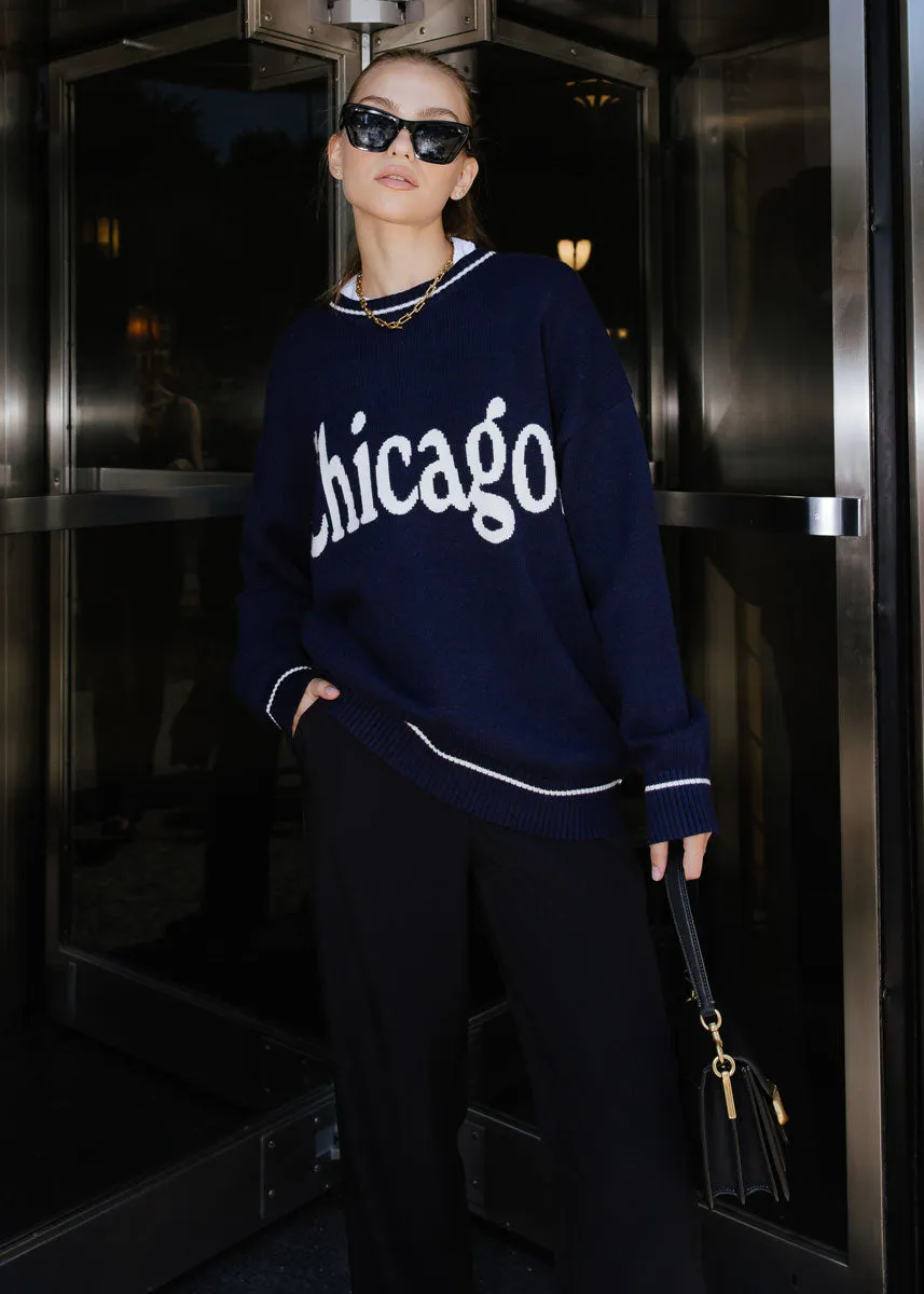 Chicago Oversized Stripe Cuff Sweater - Navy/Cream