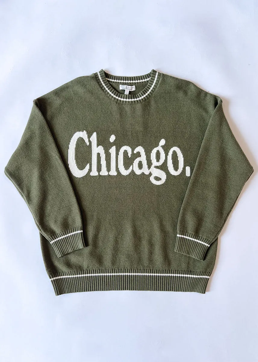 Chicago Oversized Stripe Cuff Sweater - Olive/Cream