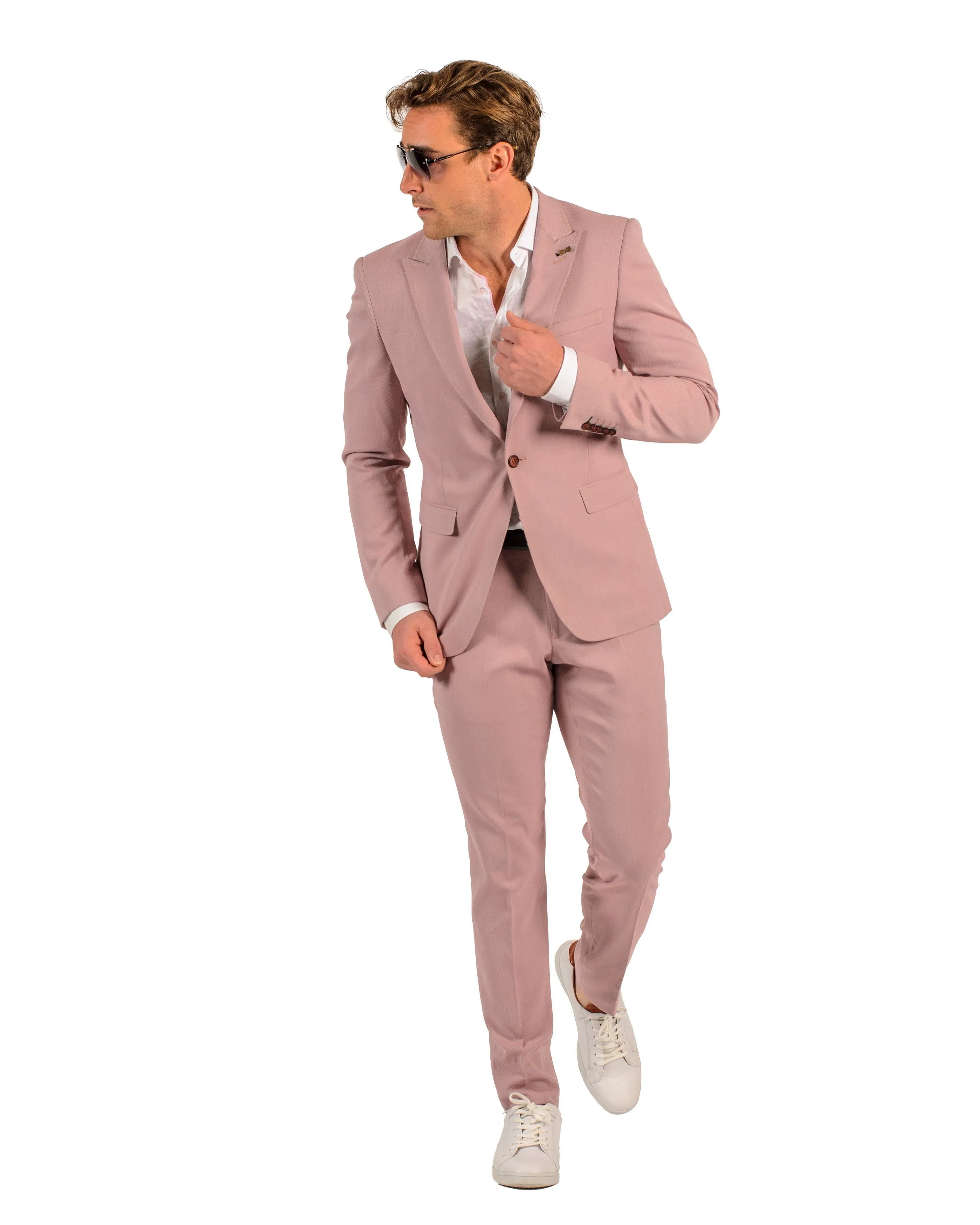 Giovanni Testi 1 Button Peak Lapel Strech Pink Birdseye Travel Suit GTRVL1P-4775 BLUSH/RED