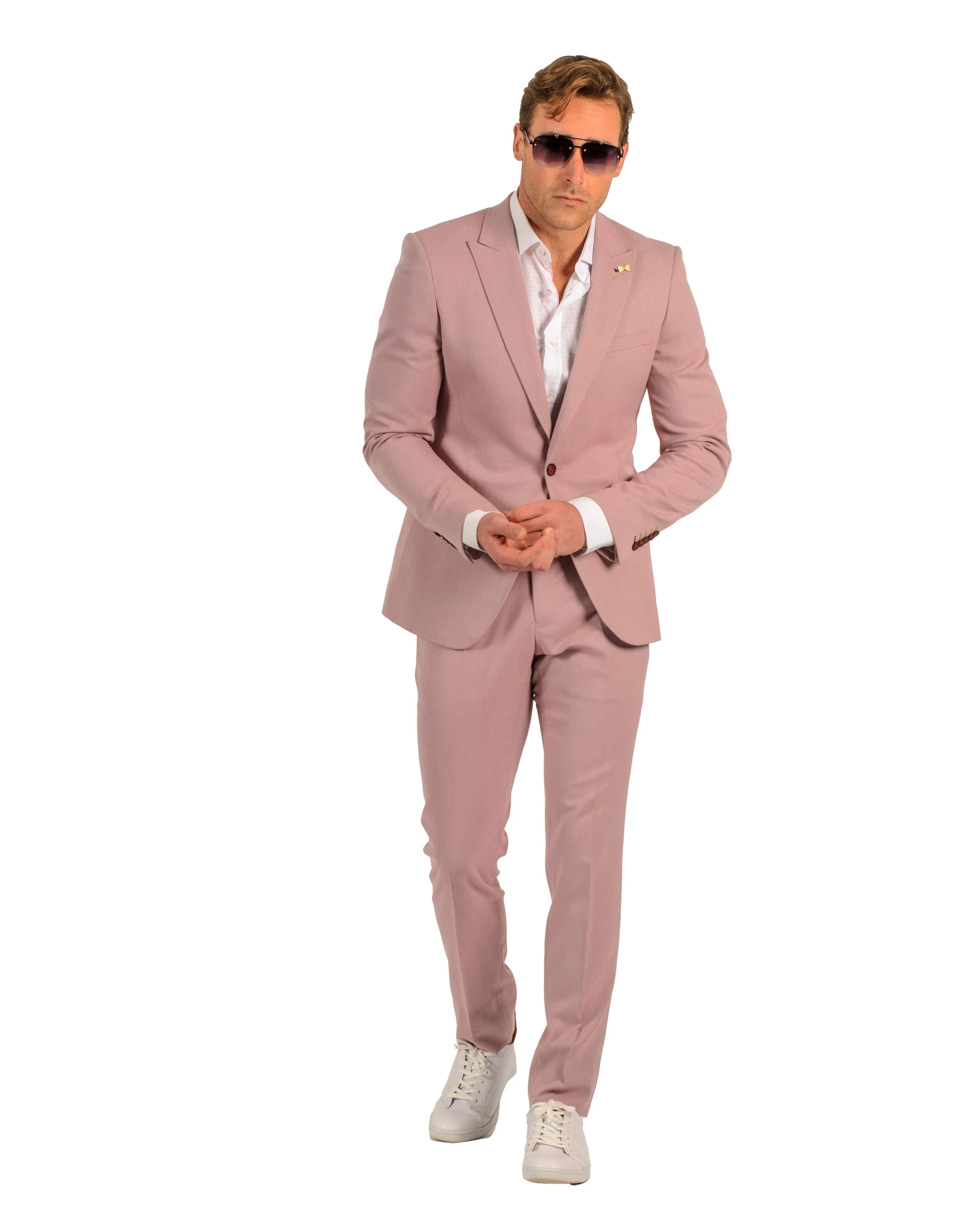 Giovanni Testi 1 Button Peak Lapel Strech Pink Birdseye Travel Suit GTRVL1P-4775 BLUSH/RED