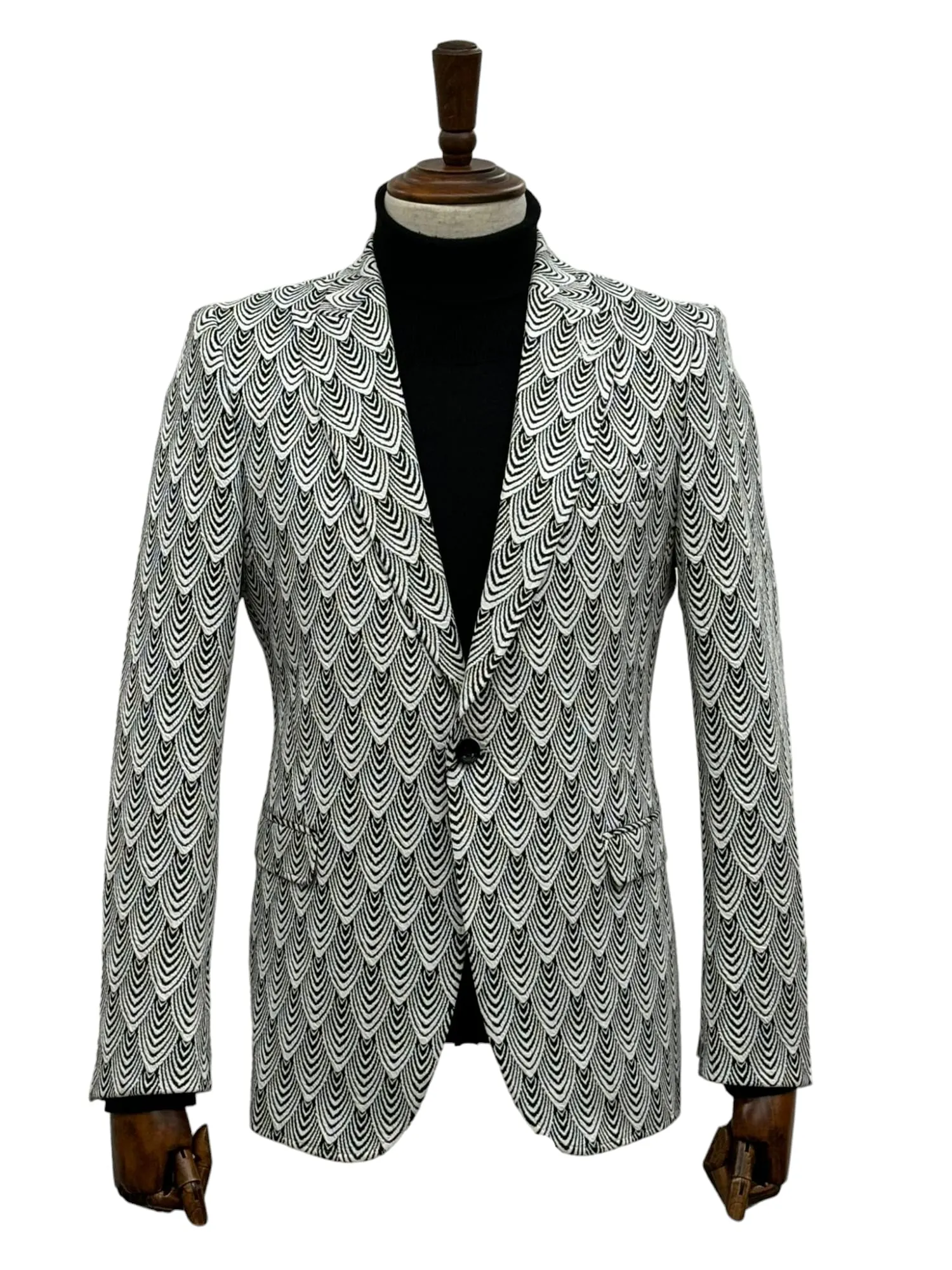 Giovanni Testi 1 Button Peak Lapel suit GTRVL1P-ANJA BLK/WHITE