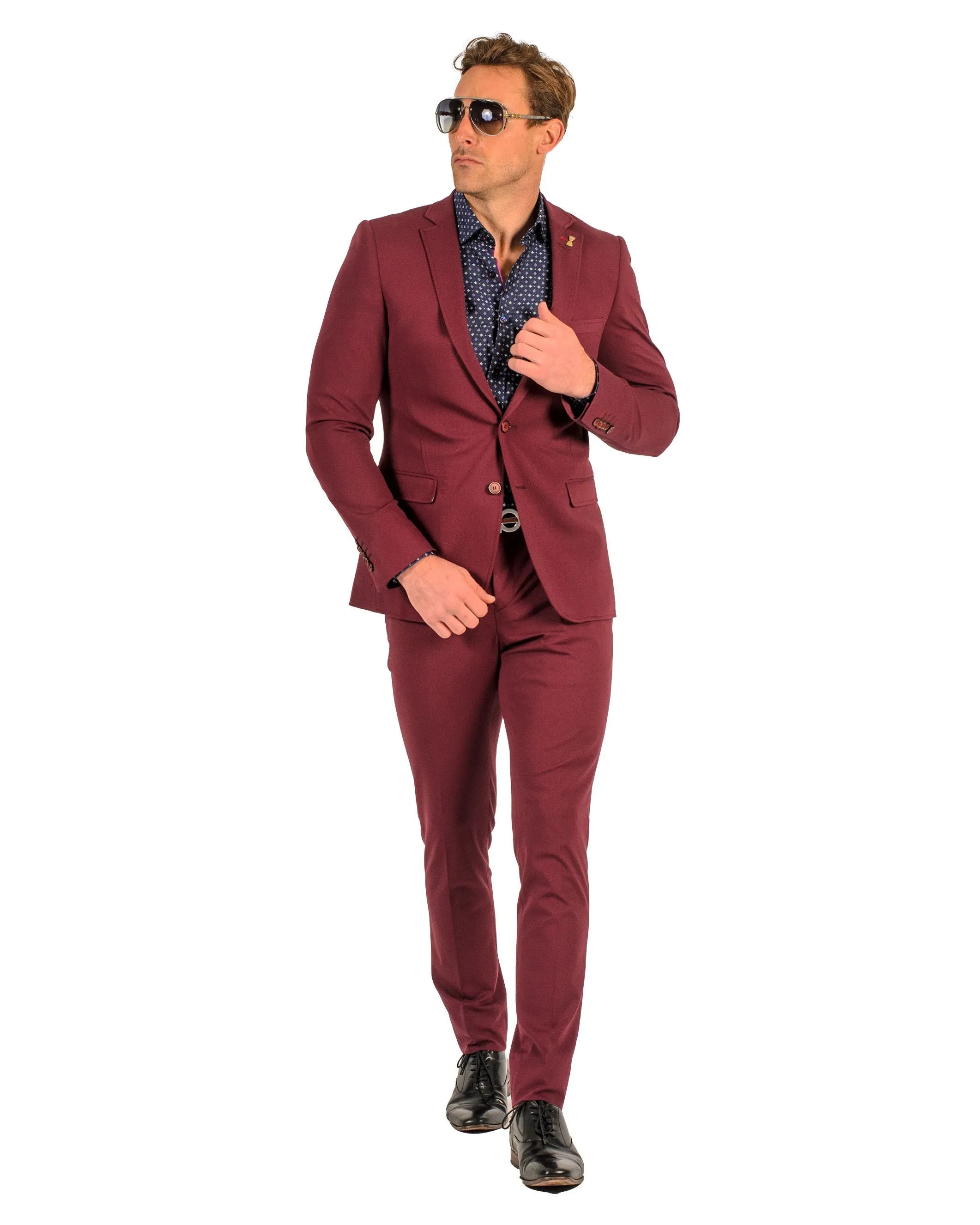 Giovanni Testi 2 button stretch Burgundy Travel Suit GTRVL2N-01 BURGANDY