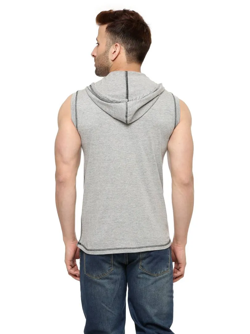 Grey Cotton Solid Hooded Tees