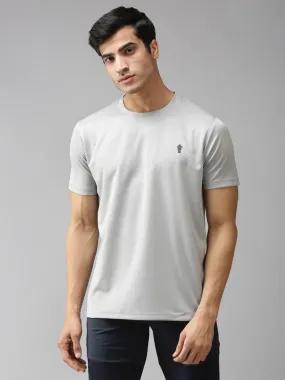 Grey Solid Polyester Round Neck Tees