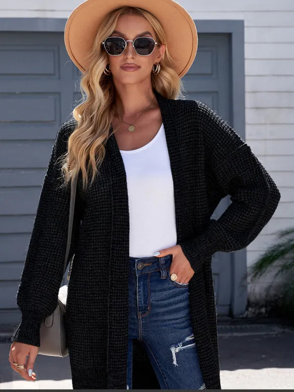 Heathered Knit Mid-Length Open Front Sweater | Duster Cardigan