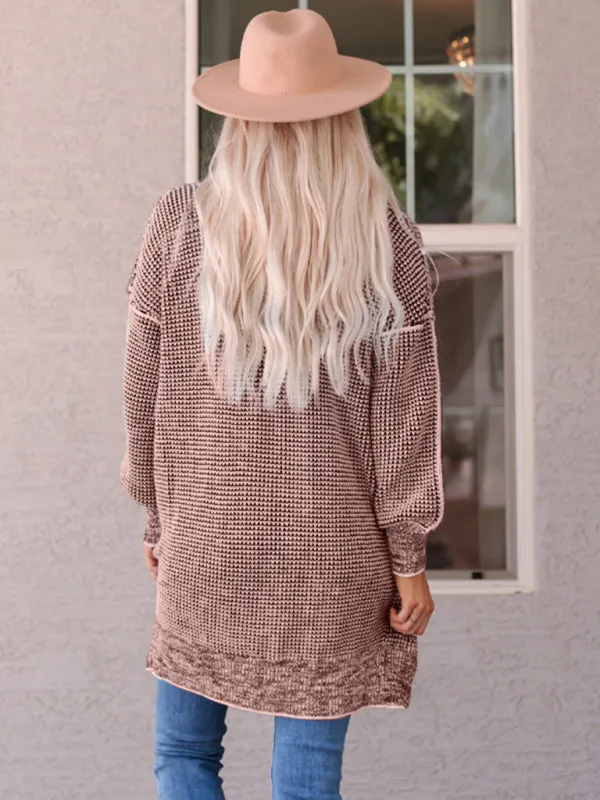 Heathered Knit Mid-Length Open Front Sweater | Duster Cardigan