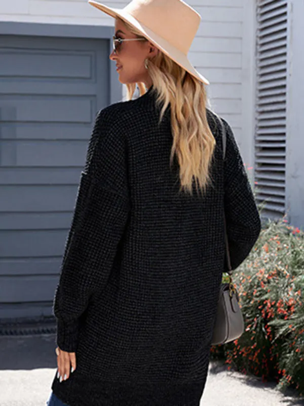 Heathered Knit Mid-Length Open Front Sweater | Duster Cardigan