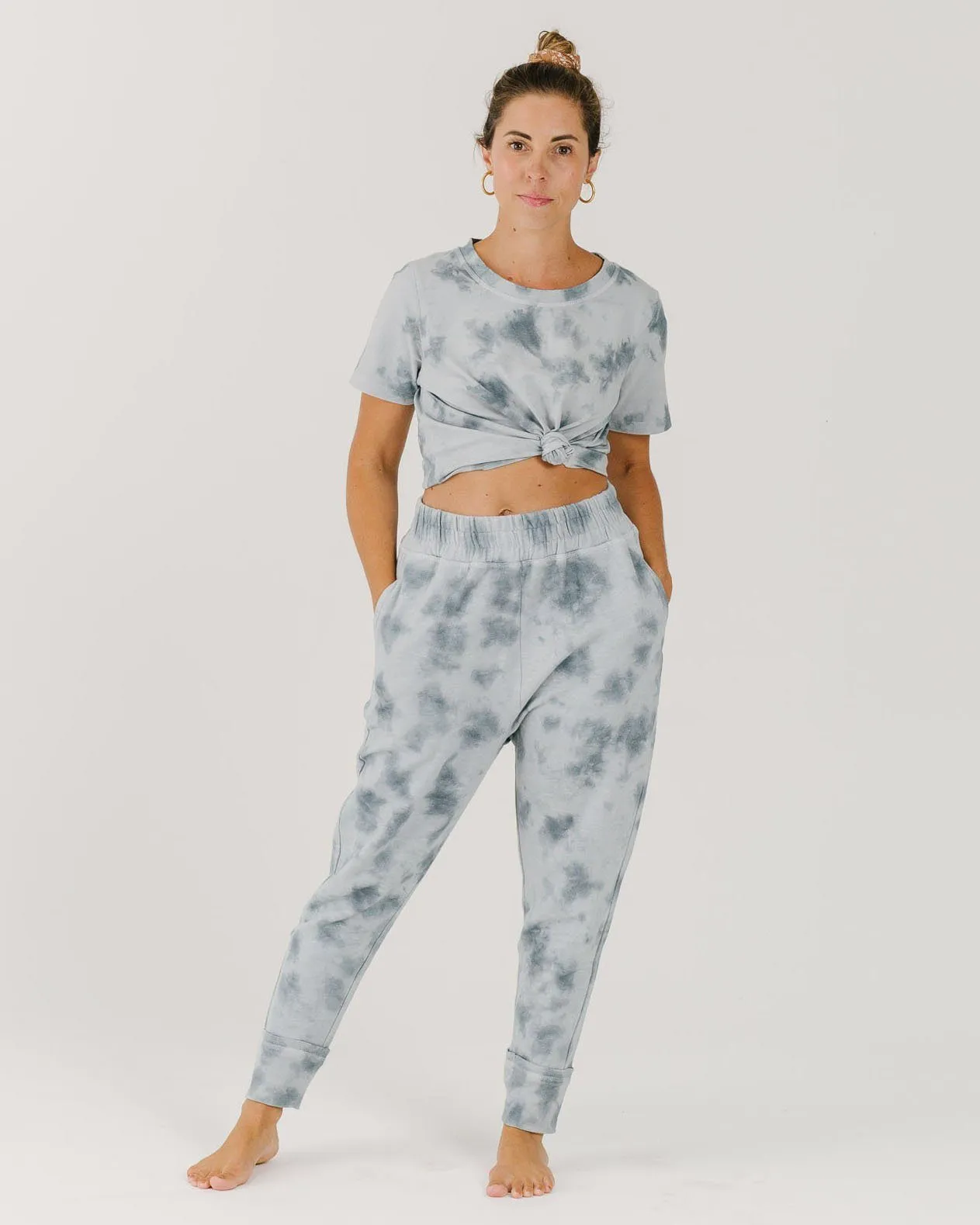 High-Waisted Organic Harem Pant | Ocean Mist