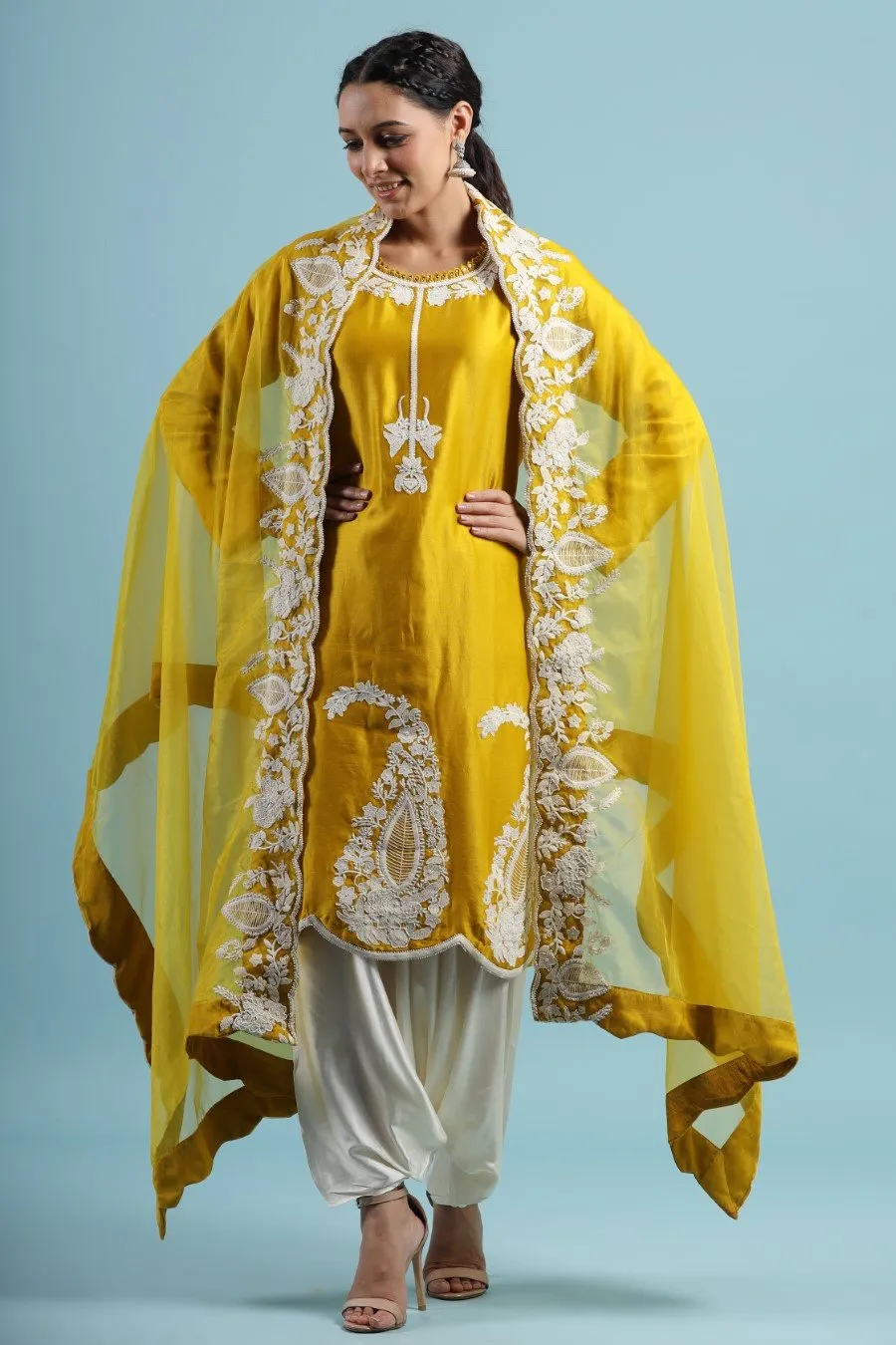 Iris Yellow Embroidered Kurta set with Harem Pants