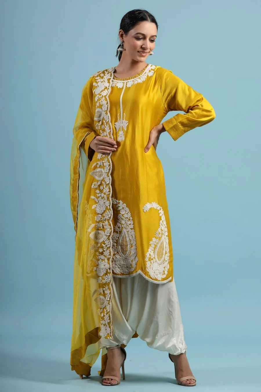 Iris Yellow Embroidered Kurta set with Harem Pants