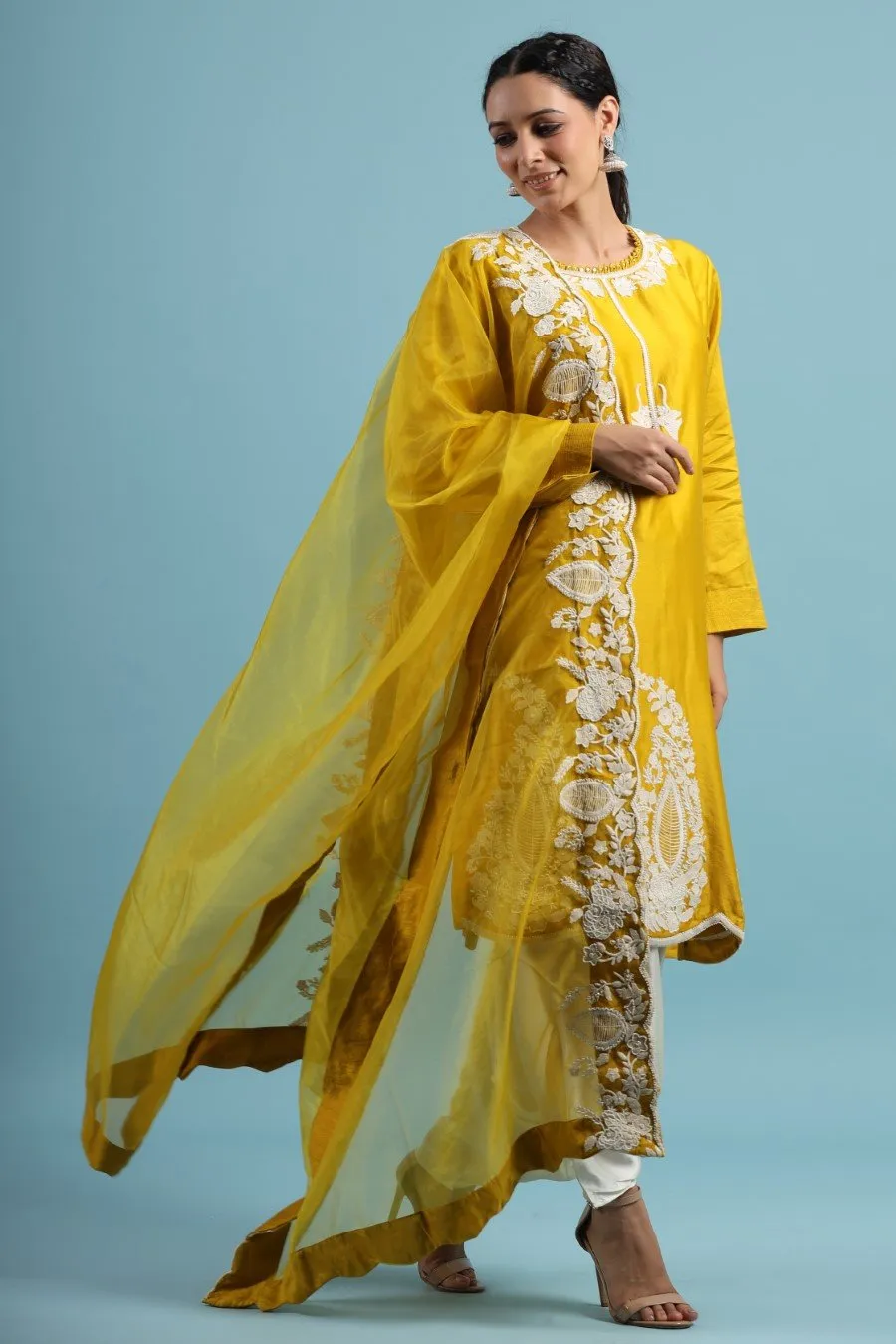 Iris Yellow Embroidered Kurta set with Harem Pants