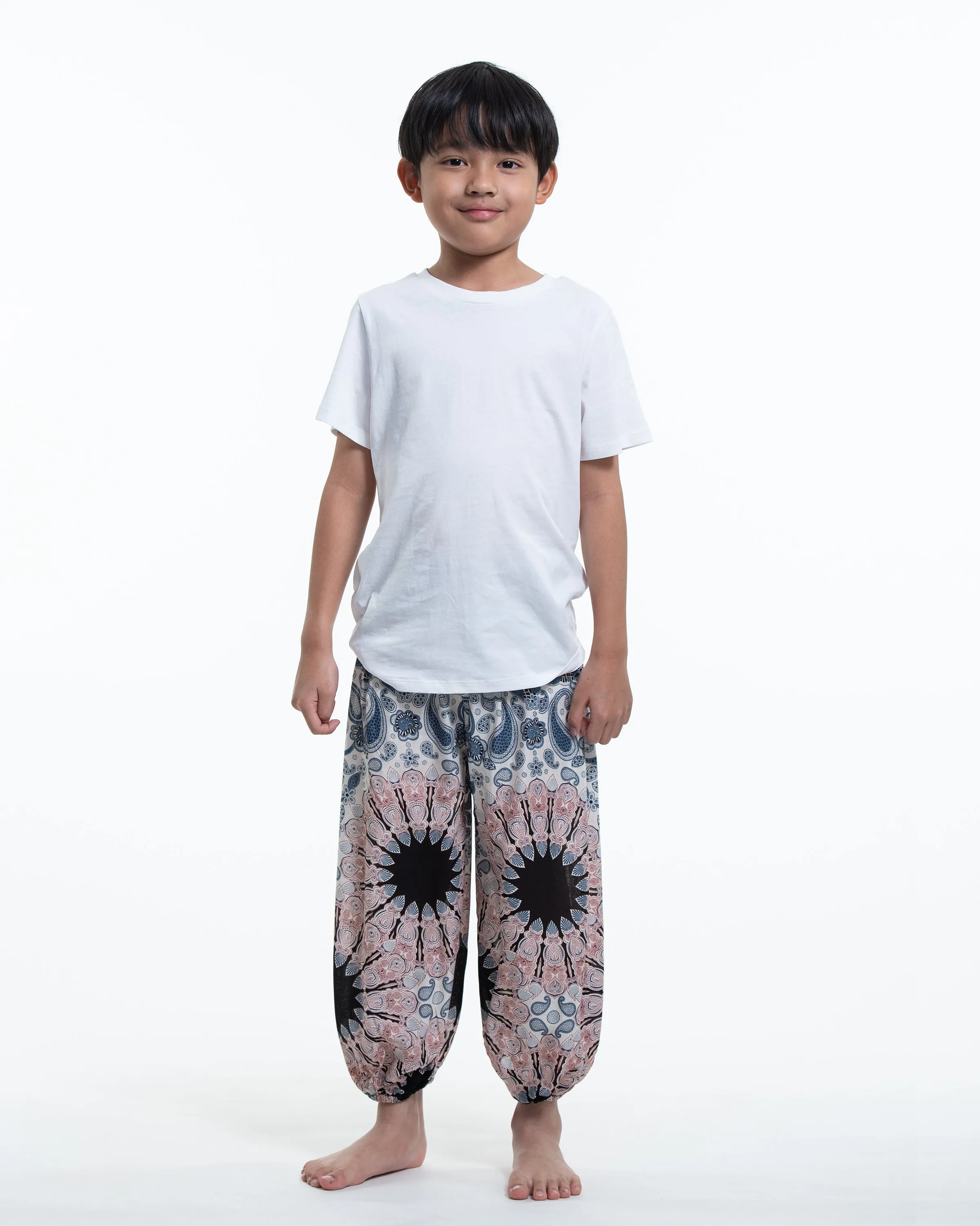 Kids Paisley Mandalas Harem Pants in Silver Gray