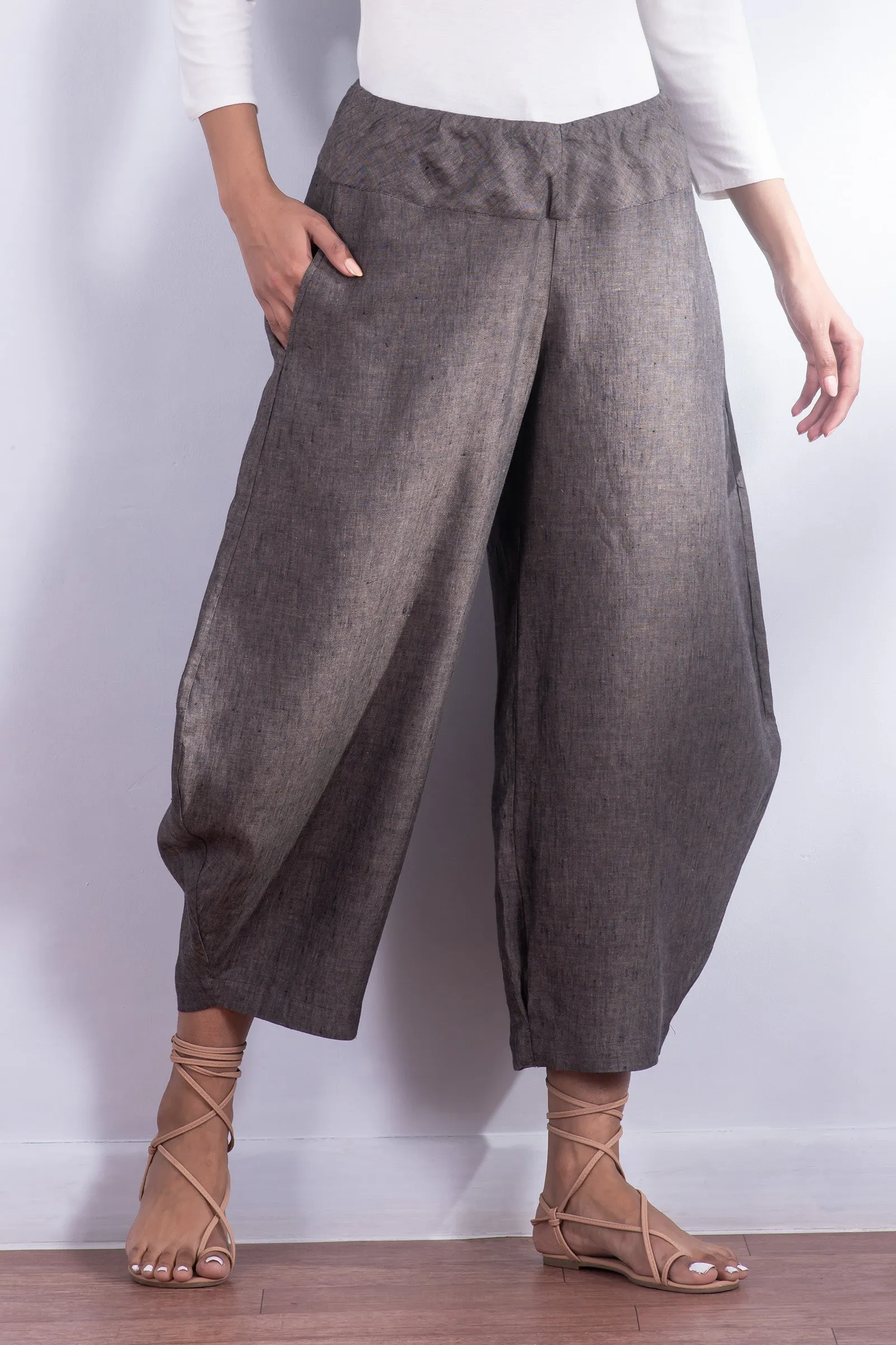 LINEN HAREM PANTS - ln1605-brn -