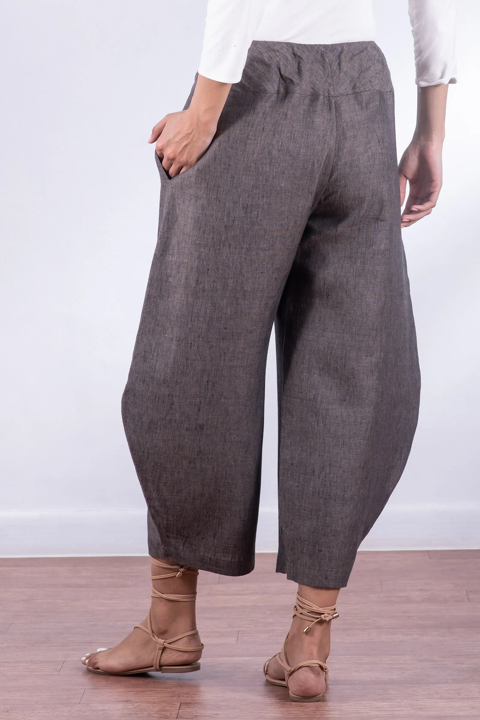 LINEN HAREM PANTS - ln1605-brn -