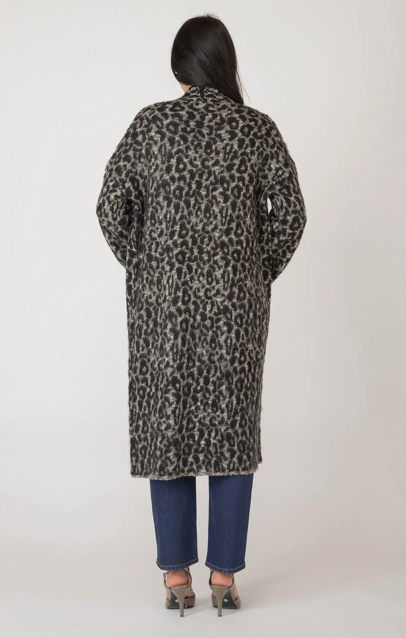 Longline Open Cardigan | Leopard Jacquard