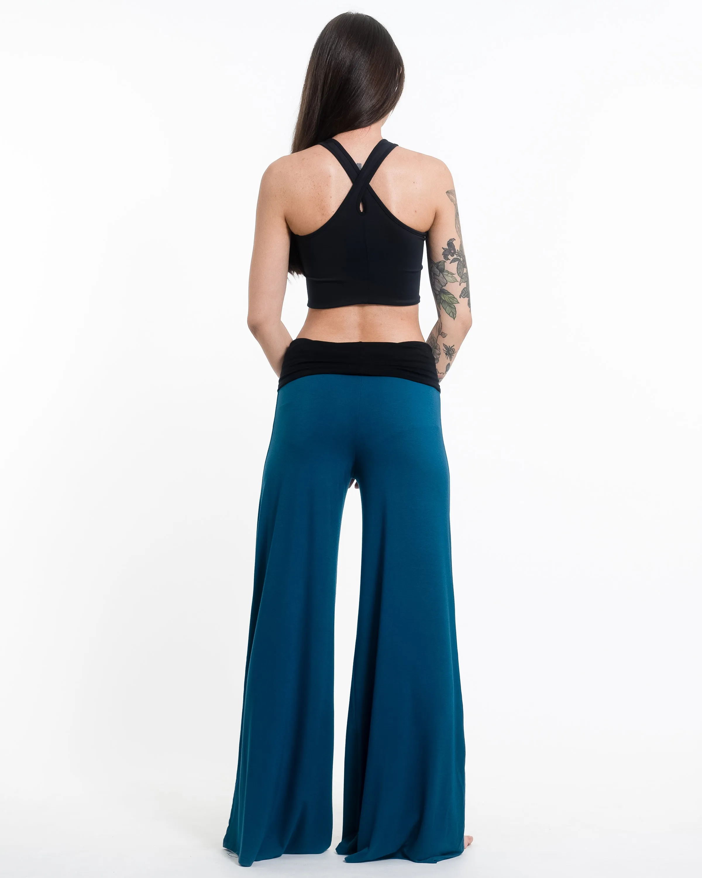 Mandala Spandex Wide Leg Palazzo Pants in Turquoise