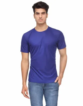 Men's Blue Solid Polyester Round Neck T-Shirt