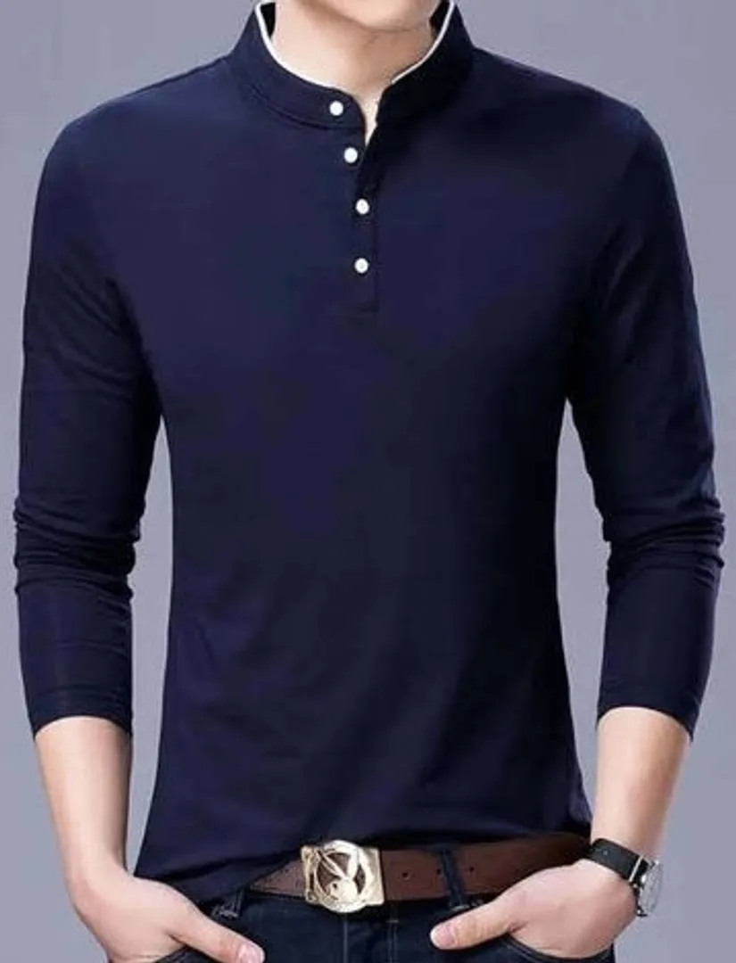 Men's Trendy Solid Cotton Mandarin Tees