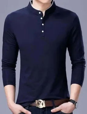 Men's Trendy Solid Cotton Mandarin Tees