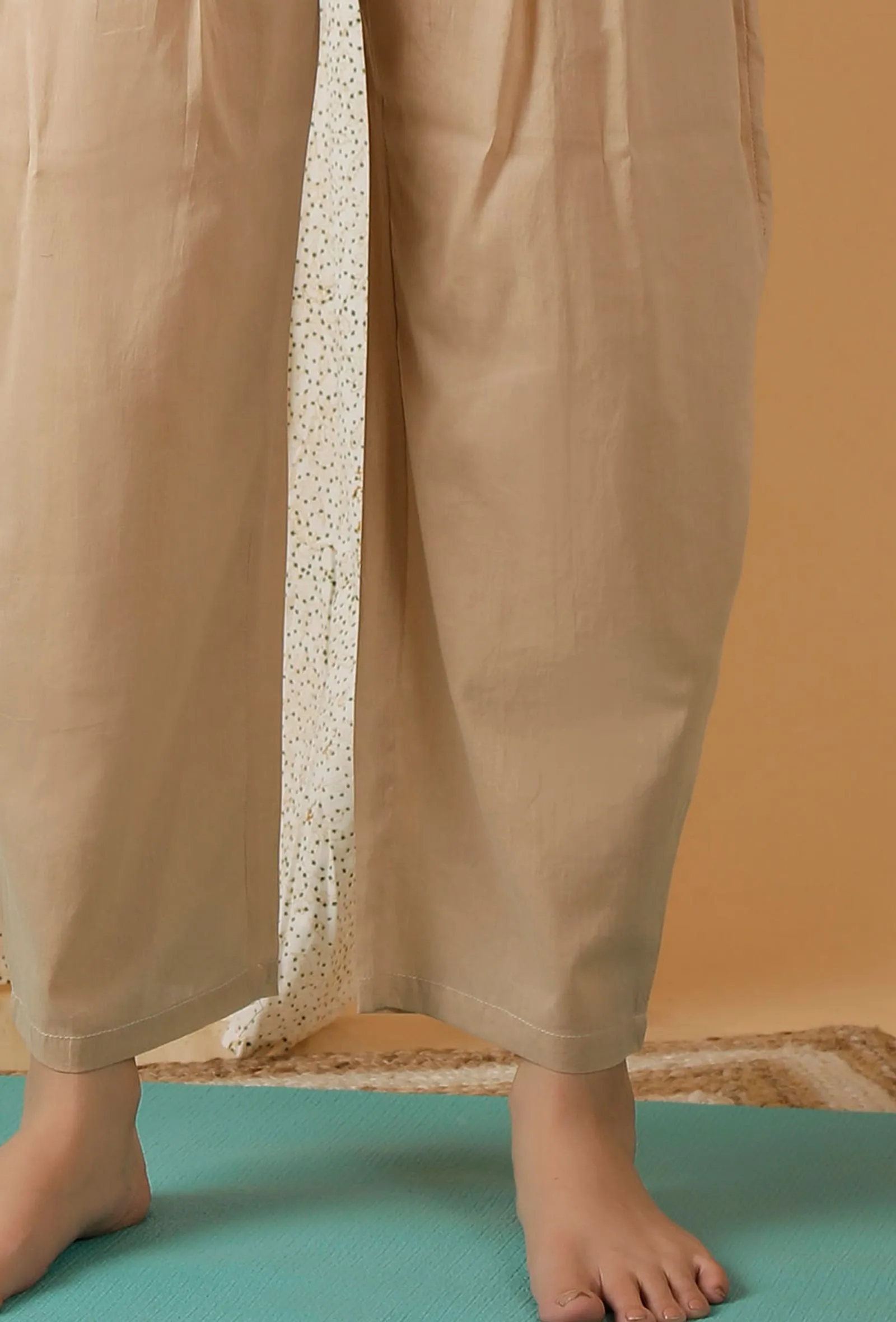 Mulmul Cotton Solid Beige Pleated Harem Pants