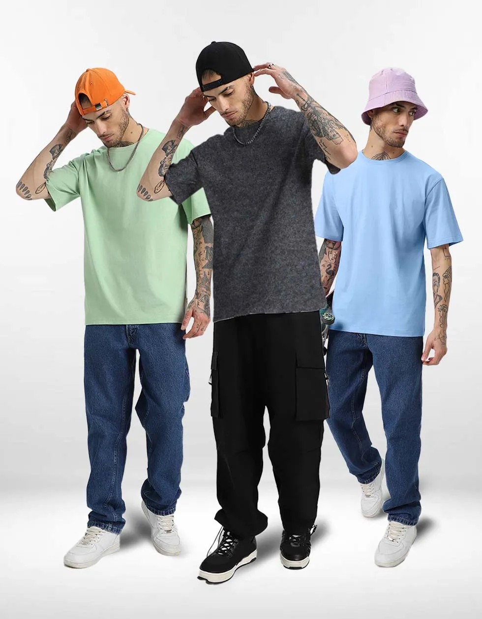 Pack of 3 Oversized Tees: Anthra & Dutchcanal & Foggreen