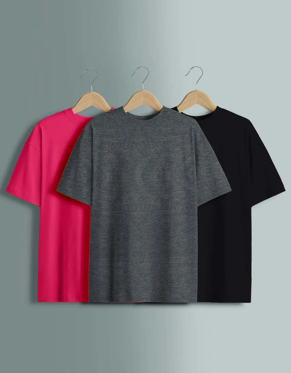 Pack of 3 Oversized Tees: Black & Anthra & Vivamagenta