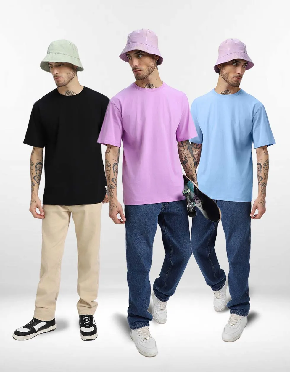 Pack of 3 Oversized Tees: Black & Dutchcanal & Lilac