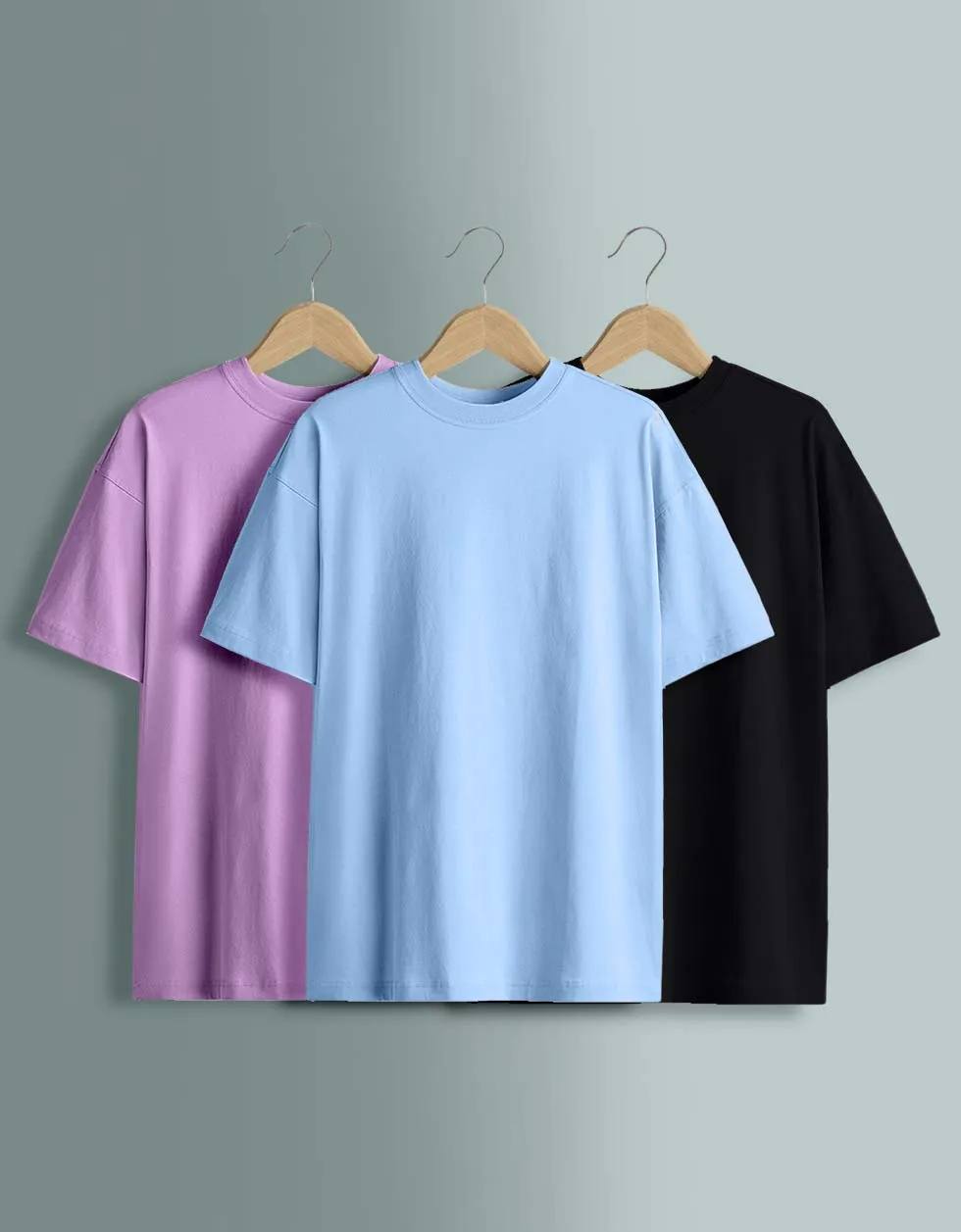 Pack of 3 Oversized Tees: Black & Dutchcanal & Lilac