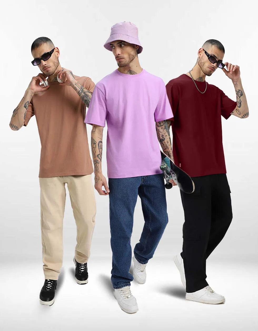 Pack of 3 Oversized Tees: Cork & Maroon & Lilac