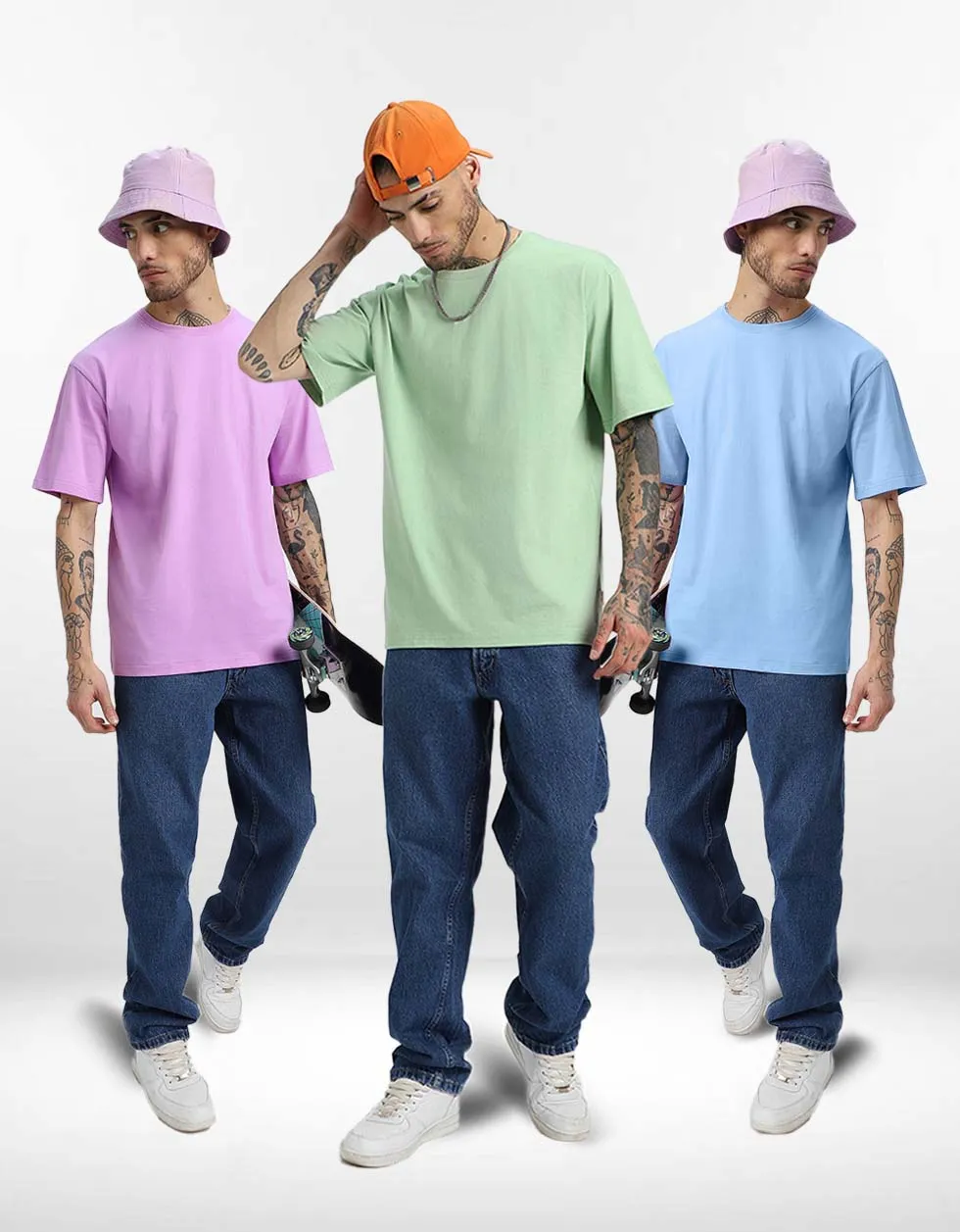 Pack of 3 Oversized Tees: Lilac & Dutchcanal & Foggreen