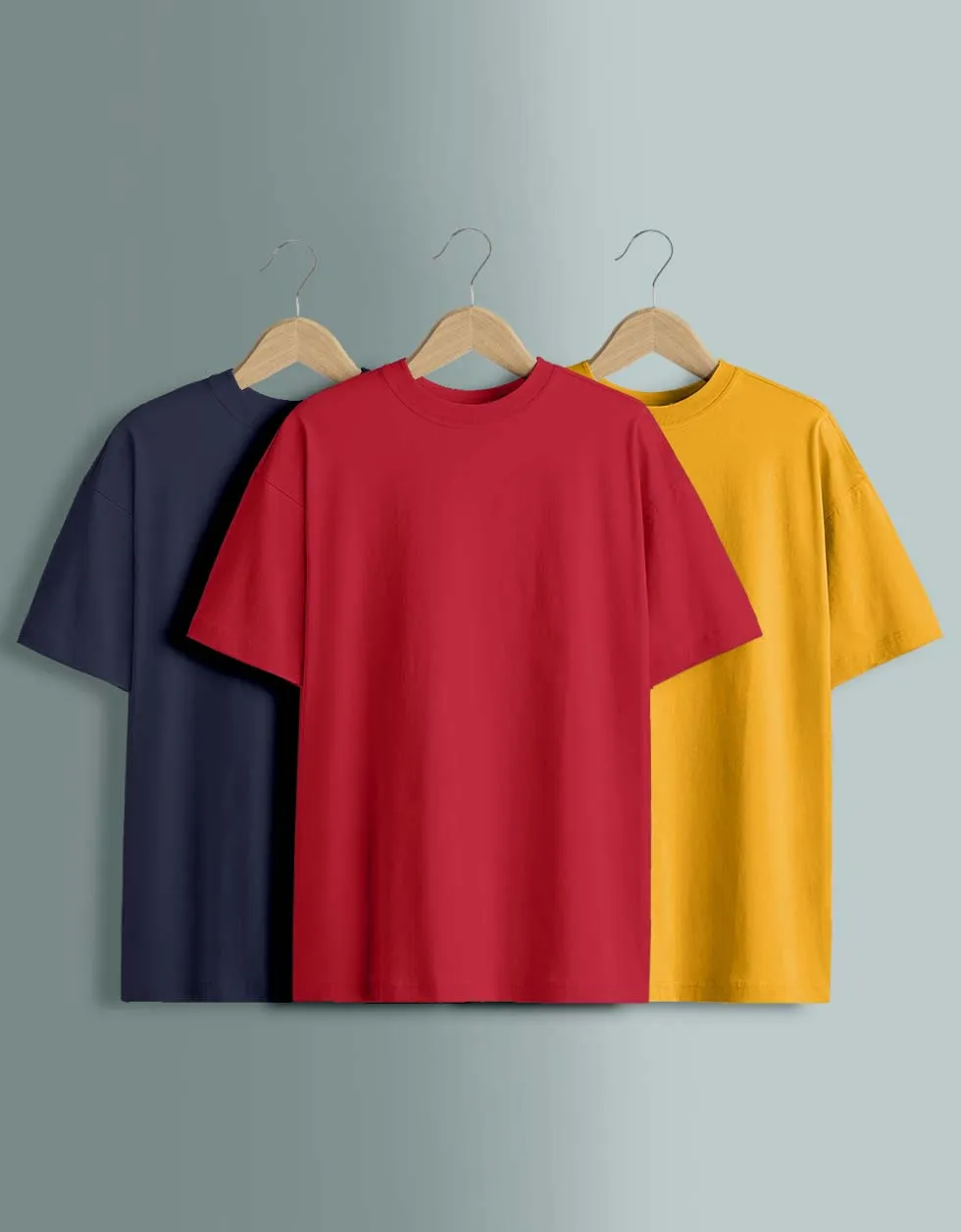 Pack of 3 Oversized Tees: Mustard & Navy & Red