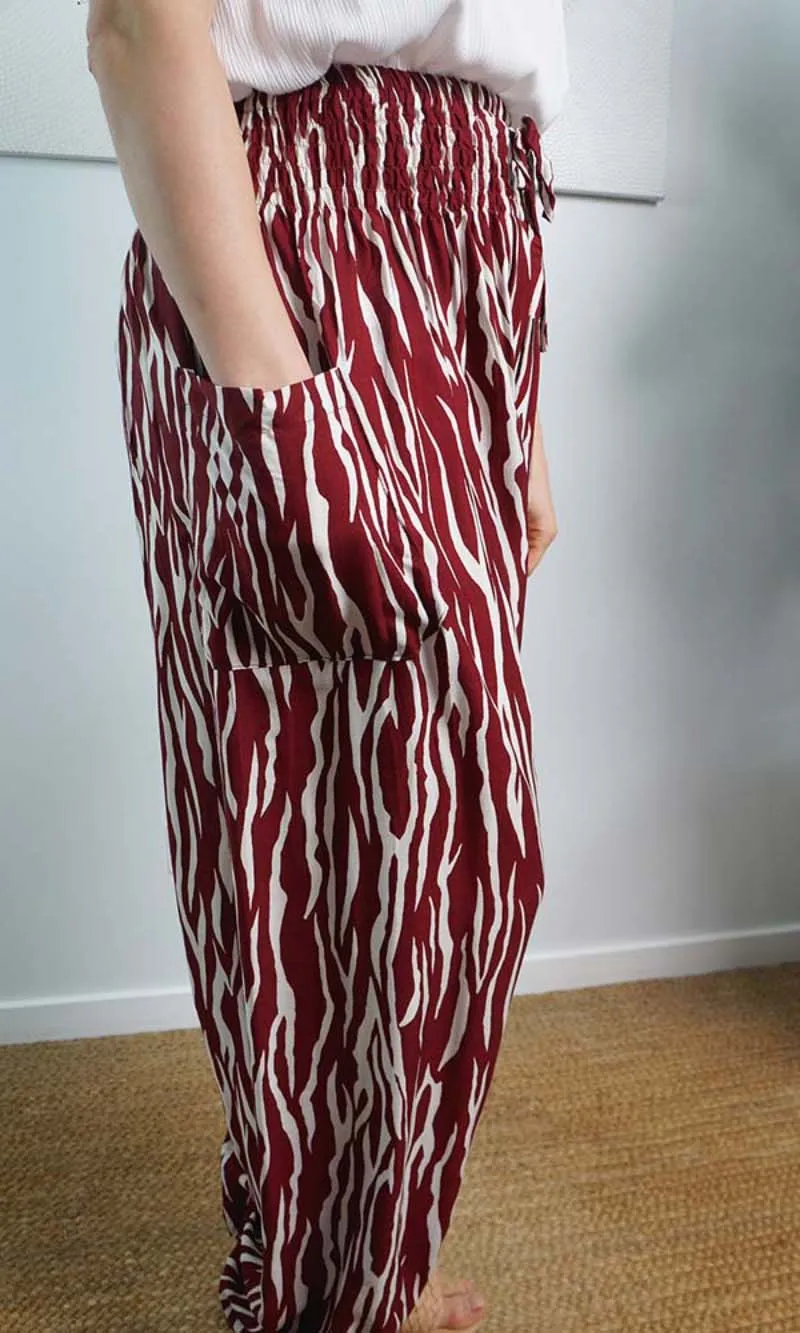 Rayon Pant Harem Zebra Maroon