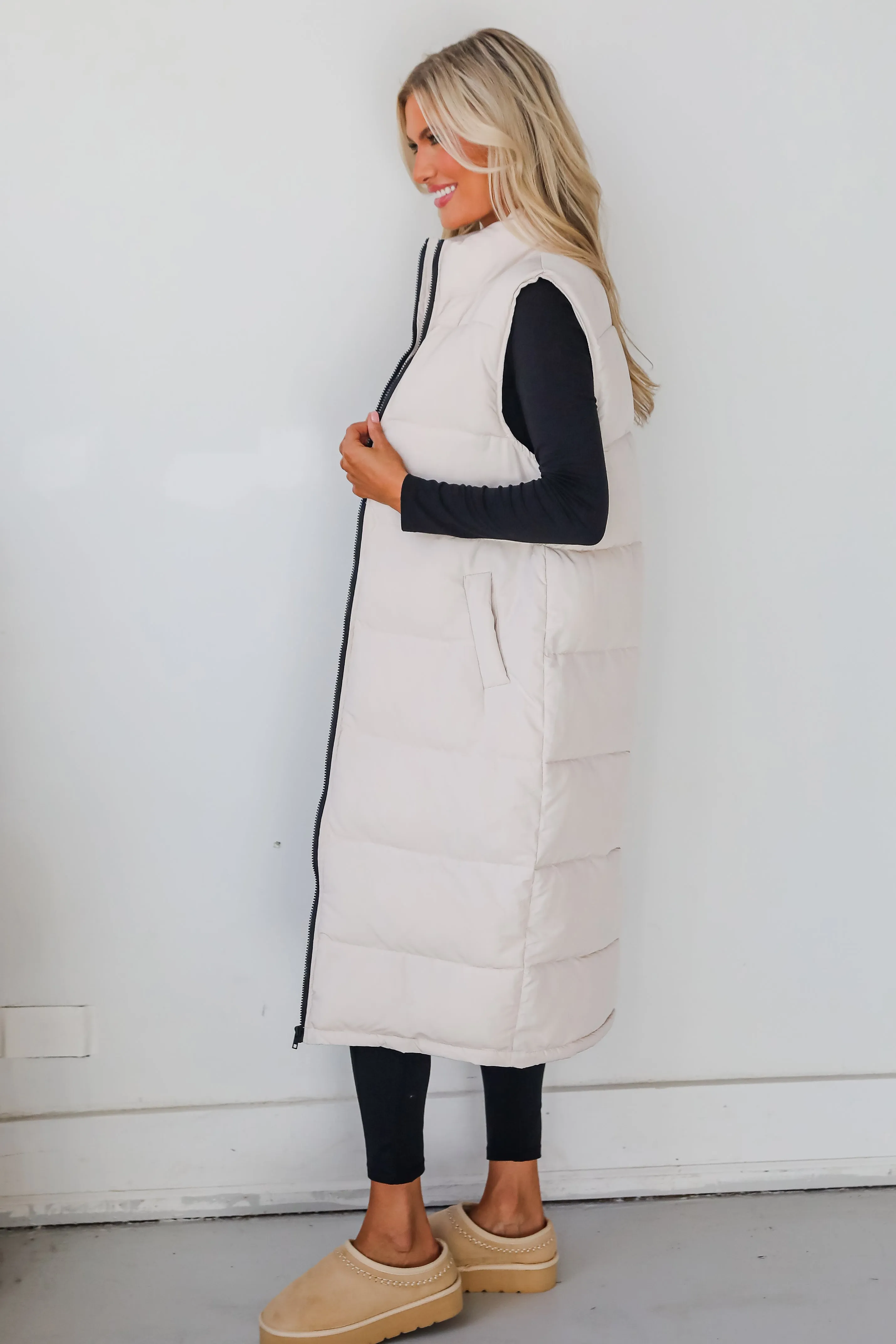 Slope Sweetie Cream Longline Puffer Vest