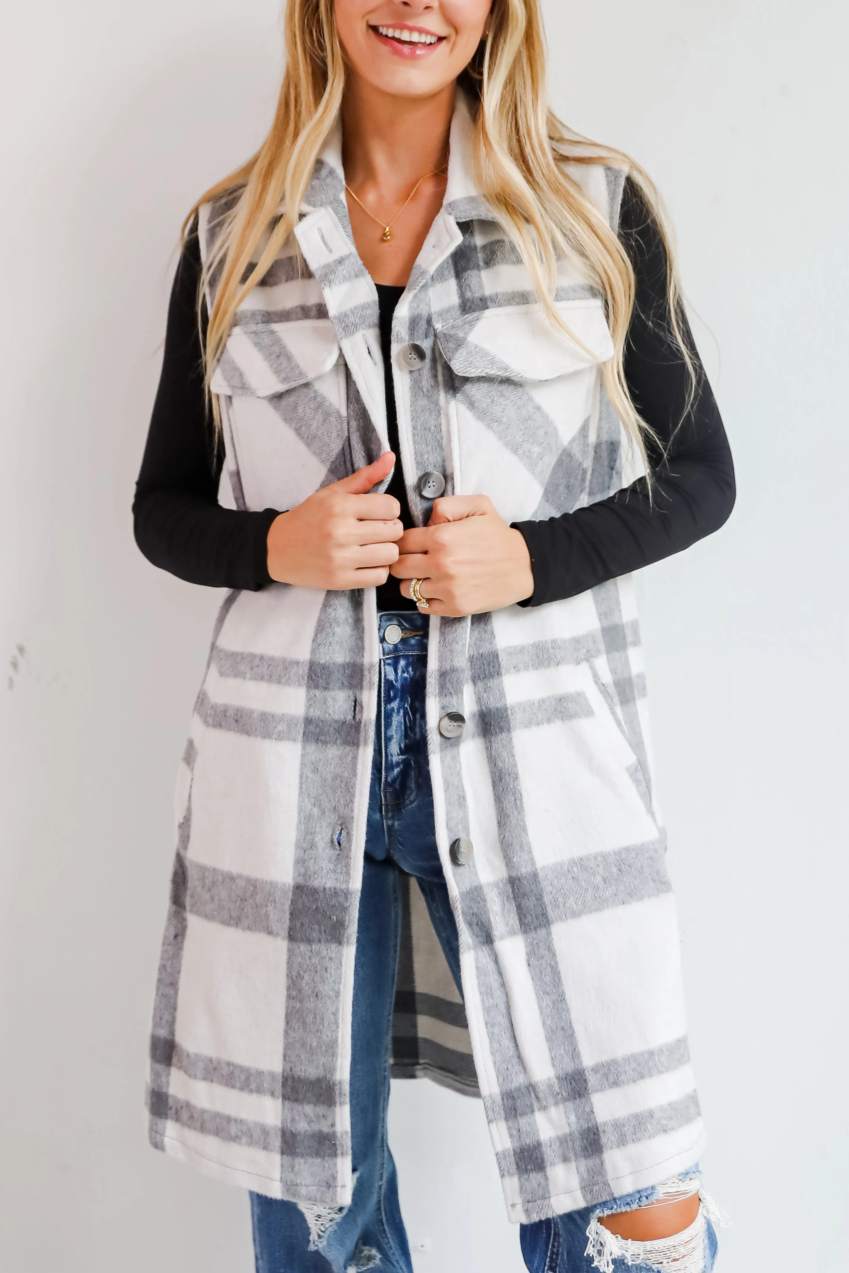 Sophisticatedly Cozy Plaid Longline Vest