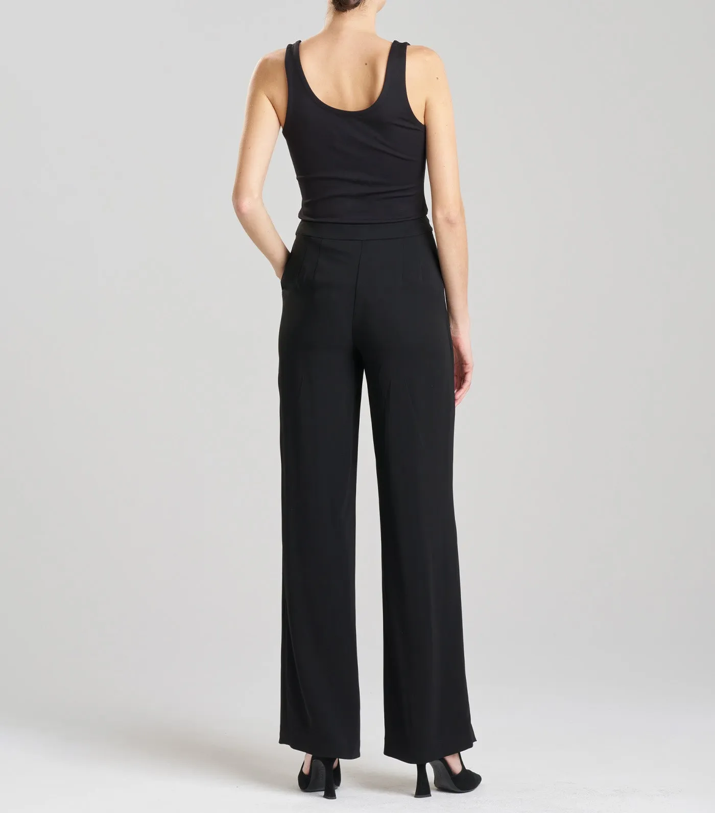 Stretch Crepe Straight Leg Pants Black