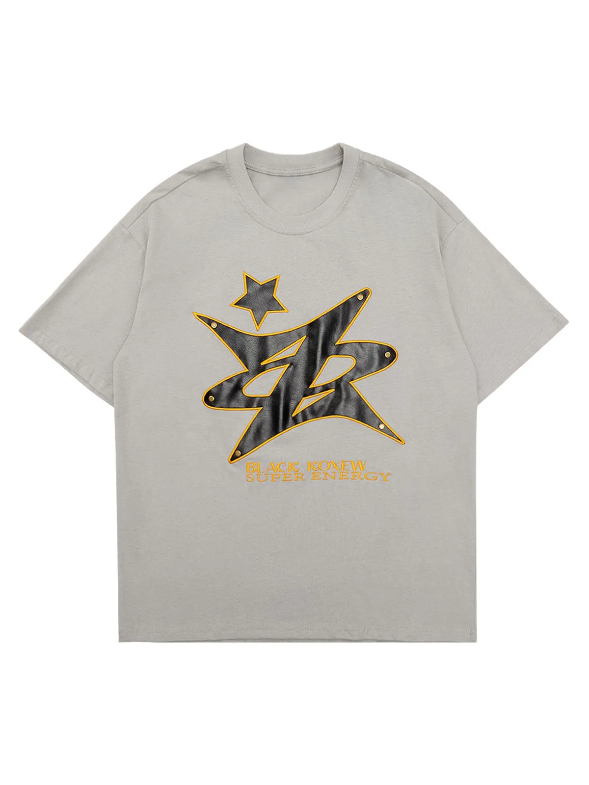 Thesupermade Leather Studded Creative Star Street Rap T-shirt