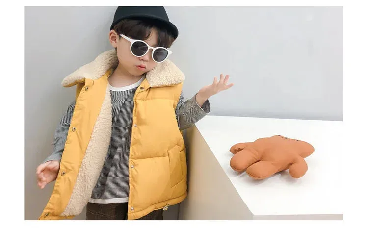 Winter Baby Kids Thick Vests Baby Girls Outerwear Plus Velvet Sleeveless Coats Boys Jackets Warm Coats Toddler Children Vest