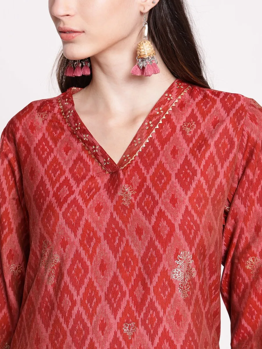 Women Pink Geometrical Printed Kurta With Harem Pant