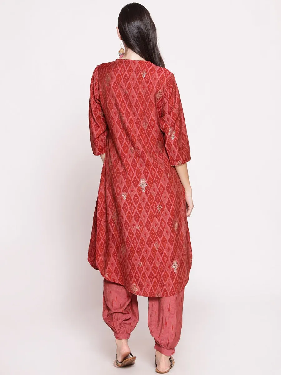 Women Pink Geometrical Printed Kurta With Harem Pant